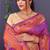Magenta purple banarasi silk blend saree with copper zari butti & geometric woven border