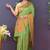 Leaf green banarasi silk blend saree with copper zari butti & geometric woven border