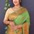 Leaf green banarasi silk blend saree with copper zari butti & geometric woven border