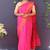 Rani pink banarasi silk blend saree with copper zari butti & geometric woven border