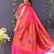 Rani pink banarasi silk blend saree with copper zari butti & geometric woven border