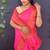 Rani pink banarasi silk blend saree with copper zari butti & geometric woven border