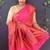 Rani pink banarasi silk blend saree with copper zari butti & geometric woven border