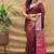 Wine banarasi silk blend saree with contrast border & rich zari weaving