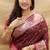 Wine banarasi silk blend saree with contrast border & rich zari weaving