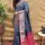 Grey banarasi silk blend saree with contrast border & rich zari weaving