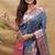 Grey banarasi silk blend saree with contrast border & rich zari weaving