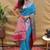 Sky blue banarasi silk blend saree with contrast border & rich zari weaving