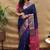 Navy blue banarasi silk blend saree with contrast border & rich zari weaving