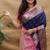 Navy blue banarasi silk blend saree with contrast border & rich zari weaving