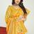 Mustard yellow banarasi silk blend saree with multicolor floral zari weaving