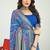 Royal blue banarasi silk blend saree with multicolor floral zari weaving