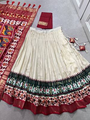 off white patola foil print tussar silk lehenga choli 6
