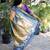 Peach paithani silk blend saree with contrast border & zari floral weaving
