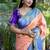 Peach paithani silk blend saree with contrast border & zari floral weaving