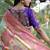 Pastel mint green paithani silk blend saree with contrast border & zari floral weaving