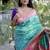 Aqua blue paithani silk blend saree with contrast border & zari floral weaving