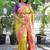 Mustard yellow paithani silk blend saree with contrast border & zari floral weaving
