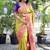 Mustard yellow paithani silk blend saree with contrast border & zari floral weaving