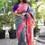 Slate grey paithani silk blend saree with contrast border & zari floral weaving