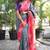 Slate grey paithani silk blend saree with contrast border & zari floral weaving