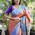 Coral paithani silk blend saree with contrast border & zari floral weaving