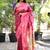 Magenta pink paithani silk blend saree with contrast border & zari floral weaving