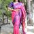 Rani pink paithani silk blend saree with contrast border & zari floral weaving