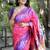 Rani pink paithani silk blend saree with contrast border & zari floral weaving