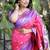 Rani pink paithani silk blend saree with contrast border & zari floral weaving
