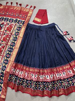 blue patola foil print tussar silk lehenga choli 7