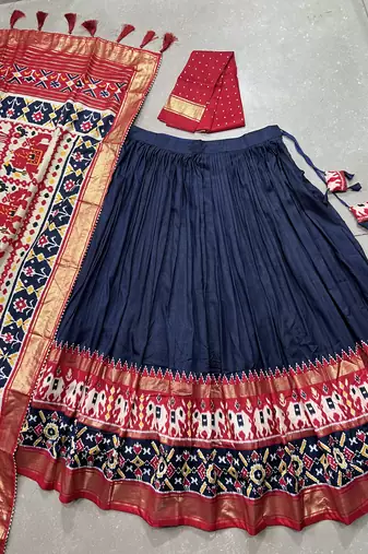 Women's Tussar Silk With Patola Print And Foil Work Lehenga Choli