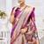 Royal purple paithani silk blend saree with gold zari border & peacock pallu