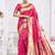 Rani pink paithani silk blend saree with gold zari border & peacock pallu