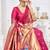 Rani pink paithani silk blend saree with gold zari border & peacock pallu