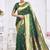 Dark green paithani silk blend saree with gold zari border & peacock pallu