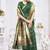 Dark green paithani silk blend saree with gold zari border & peacock pallu