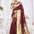 Maroon paithani silk blend saree with gold zari border & peacock pallu