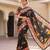 Black Color Printed And Latkan Work Silk Blend Saree