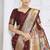 Maroon paithani silk blend saree with gold zari border & peacock pallu