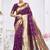 Wine purple paithani silk blend saree with gold zari border & peacock pallu