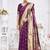 Wine purple paithani silk blend saree with gold zari border & peacock pallu