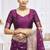 Wine purple paithani silk blend saree with gold zari border & peacock pallu