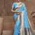 Sky blue paithani silk blend saree with gold zari border & peacock pallu