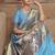 Sky blue paithani silk blend saree with gold zari border & peacock pallu