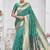Turquoise paithani silk blend saree with gold zari border & peacock pallu