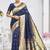 Navy blue paithani silk blend saree with gold zari border & peacock pallu