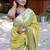 Lime yellow silk blend paithani saree with peacock pallu, golden zari border
