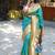 Aqua blue silk blend paithani saree with peacock pallu, golden zari border