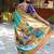 Aqua blue silk blend paithani saree with peacock pallu, golden zari border
